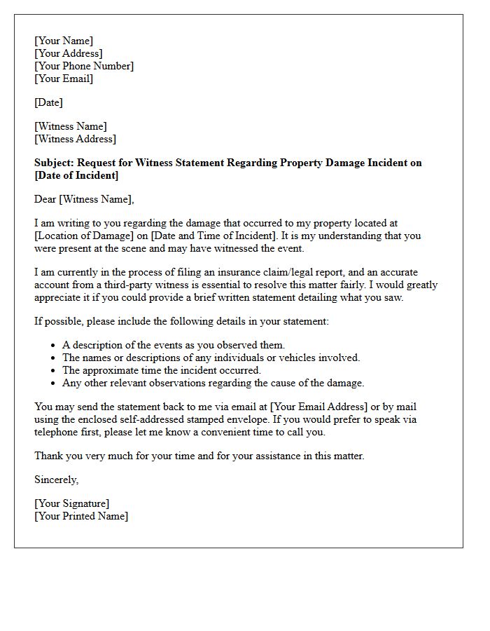 Property Damage Third-Party Witness Statement Request Letter