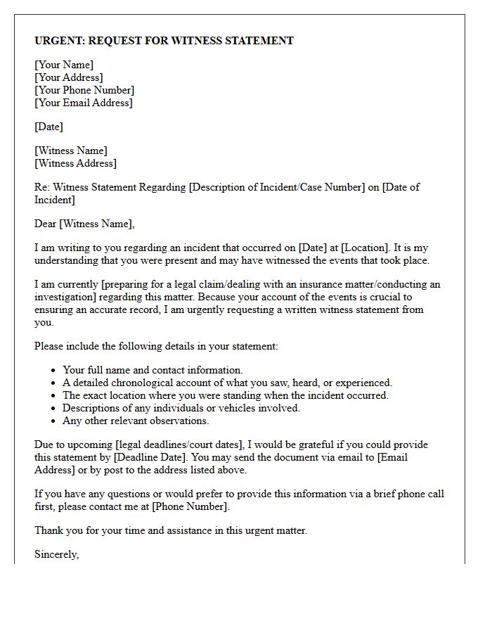 Urgent Third-Party Witness Statement Request Letter