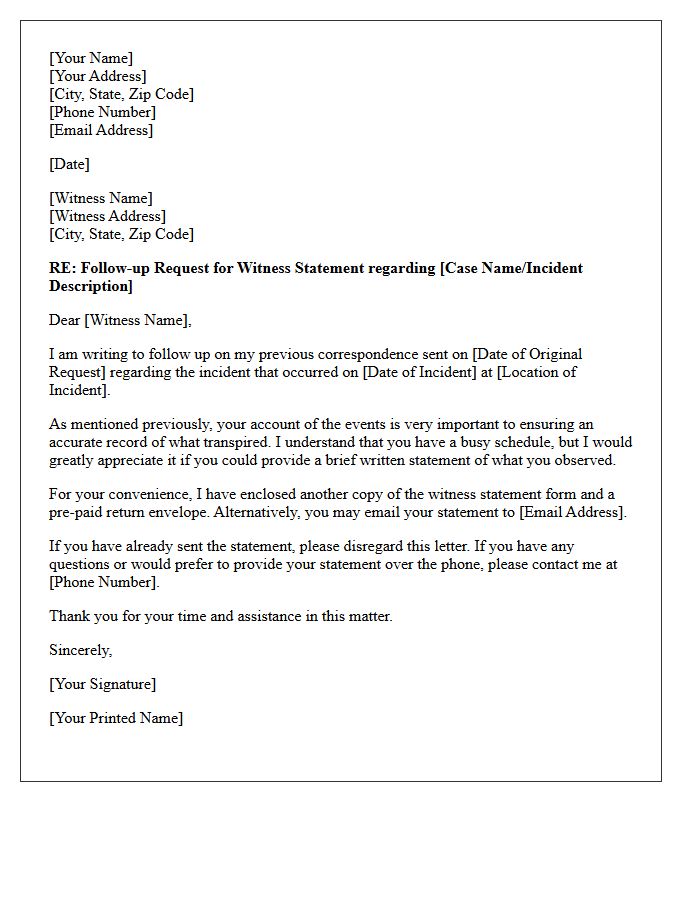 Follow-Up Third-Party Witness Statement Request Letter