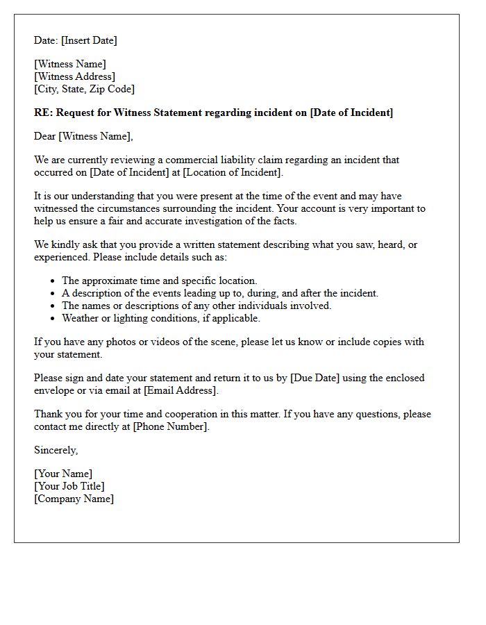 Commercial Liability Third-Party Witness Statement Request Letter