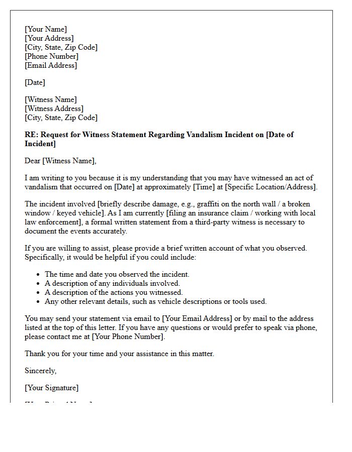 Vandalism Incident Third-Party Witness Statement Request Letter
