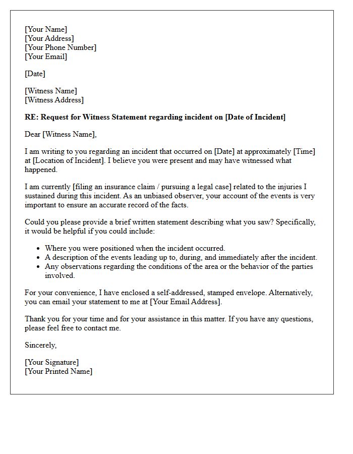 Personal Injury Third-Party Witness Statement Request Letter