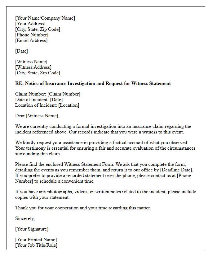 Formal Insurance Investigation Third-Party Witness Statement Request Letter