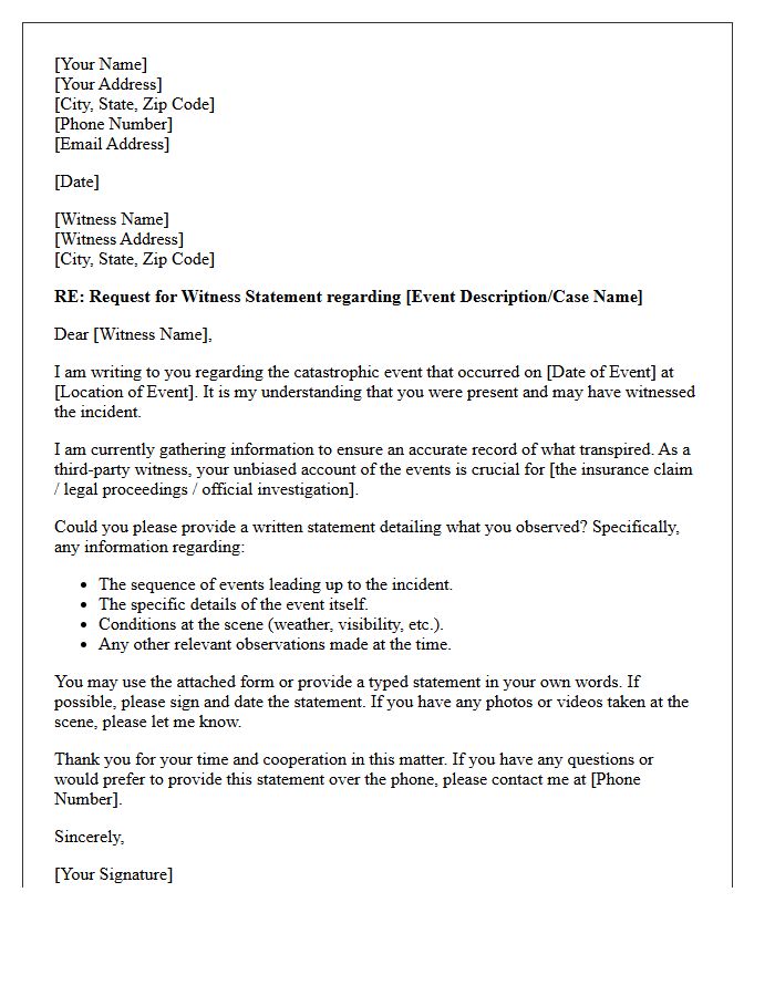 Catastrophic Event Third-Party Witness Statement Request Letter