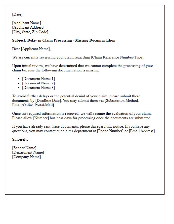Missing Documentation Claim Processing Delay Letter