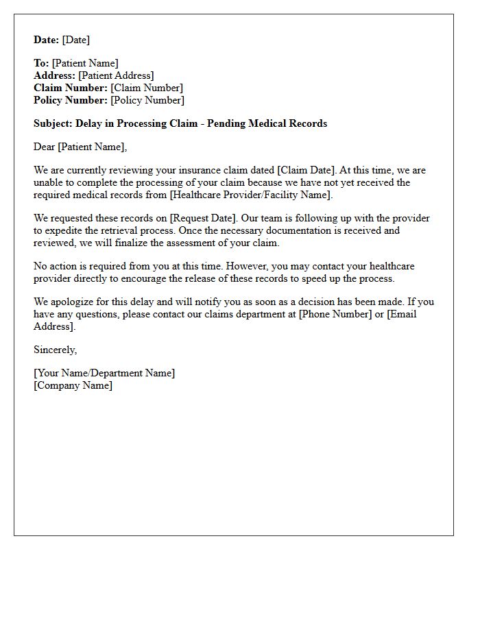 Medical Record Retrieval Claim Processing Delay Letter