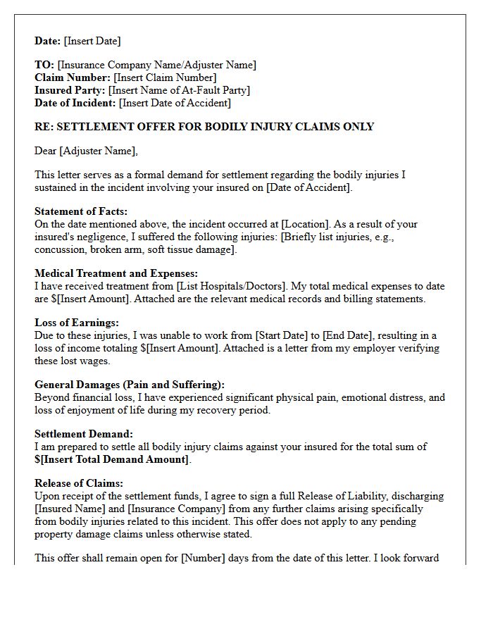 Initial Settlement Offer and Release of Claims Letter for Bodily Injury Compensation