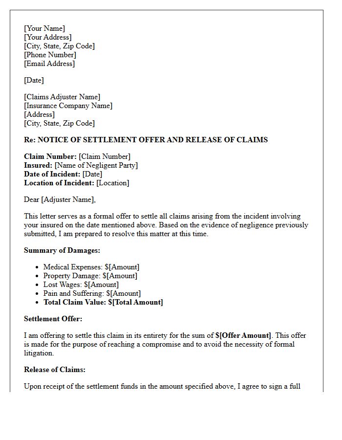 Initial Settlement Offer and Release of Claims Letter for Third-Party Negligence