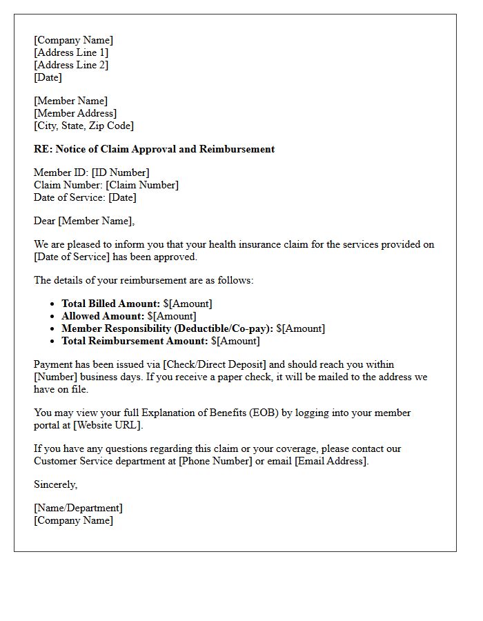 Health Insurance Claim Approval And Reimbursement Letter