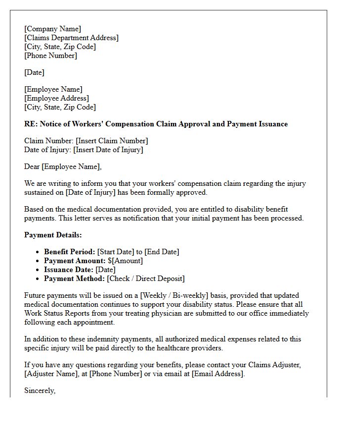 Workers Compensation Claim Approval And Payment Issuance Letter