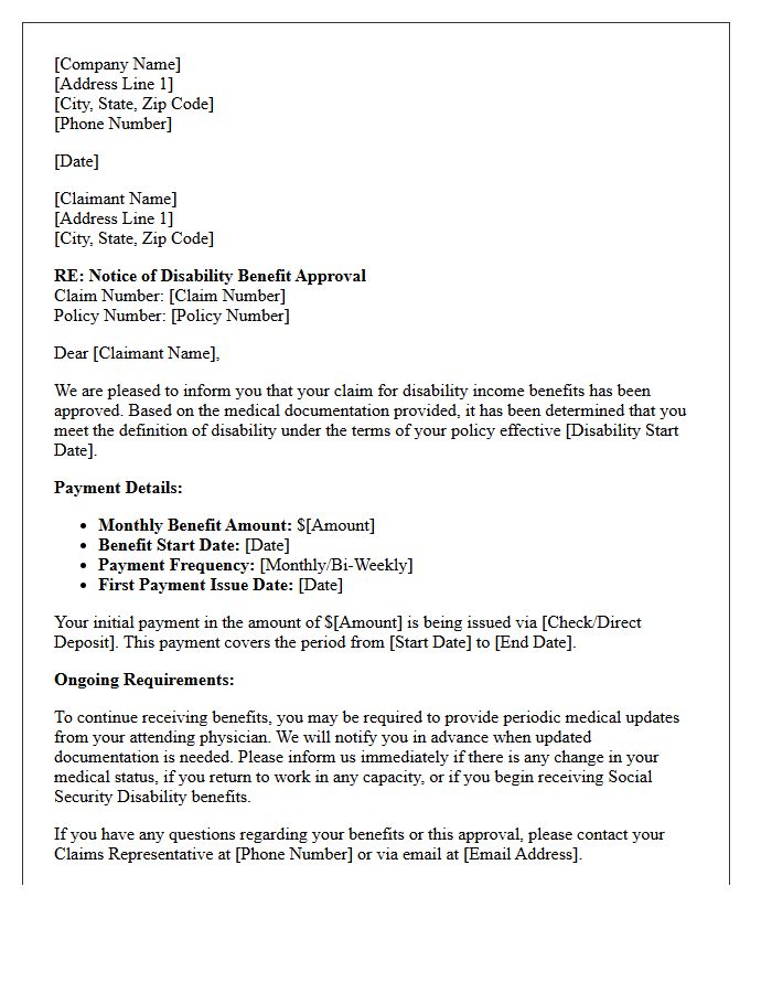 Disability Income Claim Approval And Payment Issuance Letter
