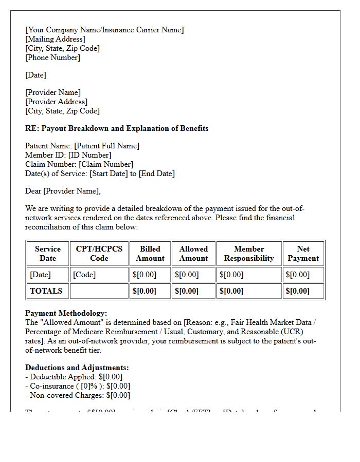 Out of Network Provider Payout Breakdown Letter