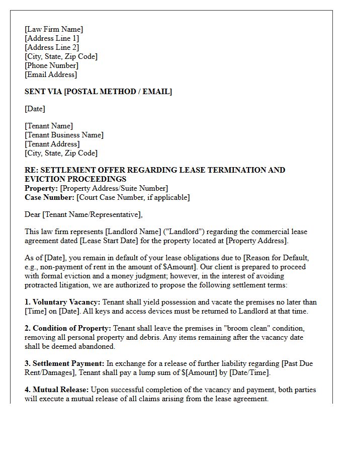 Law Firm Drafted Settlement Letter for Commercial Property Eviction