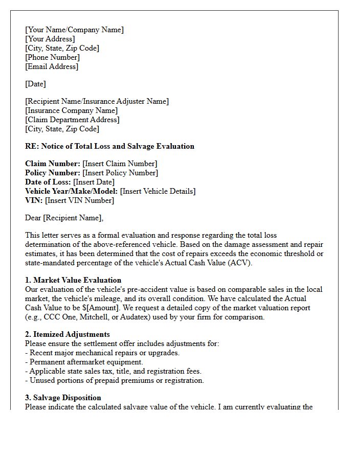 Comprehensive Total Loss and Salvage Evaluation Letter