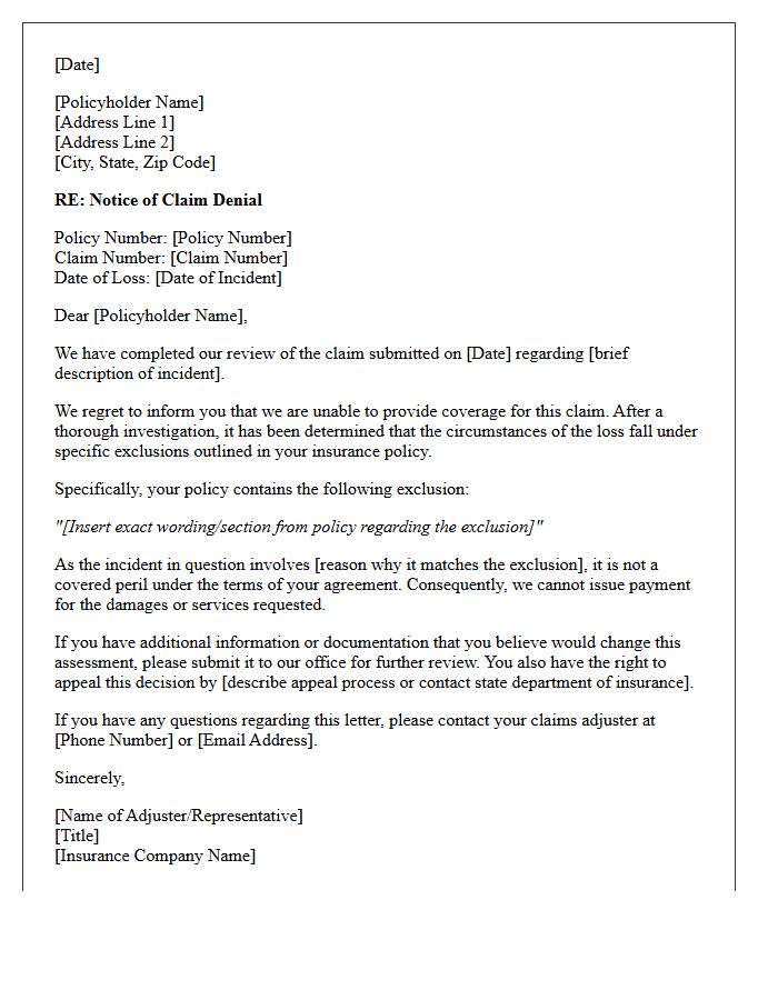 Insurance Claim Rejection Letter Regarding Policy Exclusions