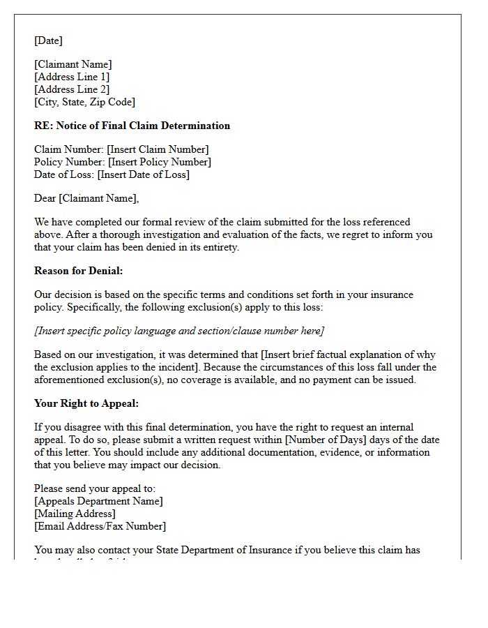 Final Determination Letter of Full Claim Denial Due to Exclusions