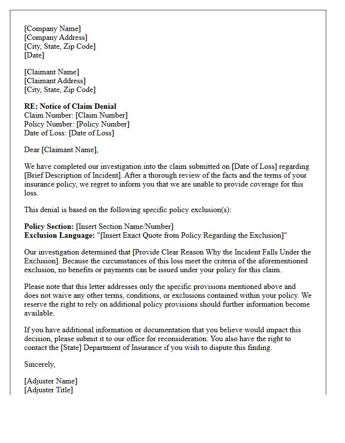 Policy Exclusion and Full Claim Denial Letter