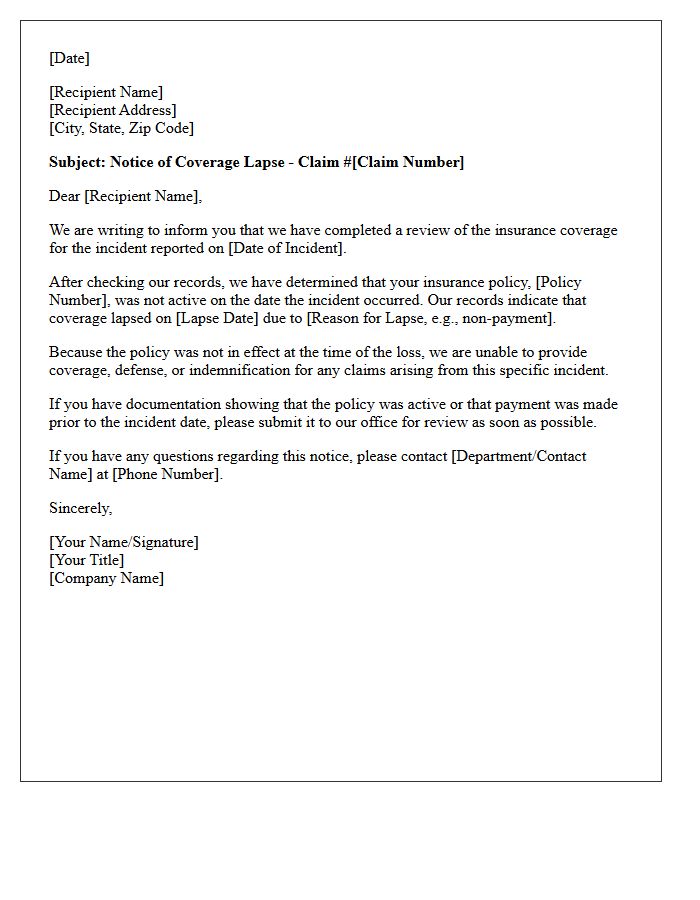 Notice of Coverage Lapse During Incident Date Letter