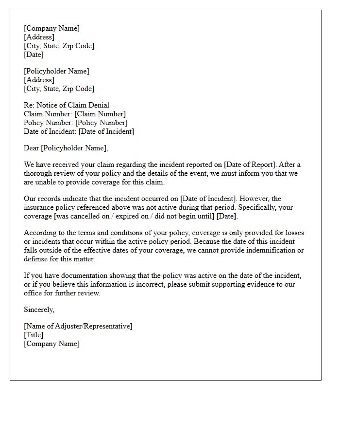 Incident Date Outside Active Coverage Letter