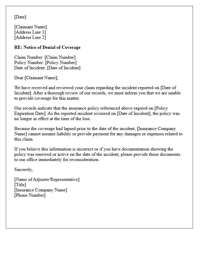 Coverage Expiration Prior to Incident Letter