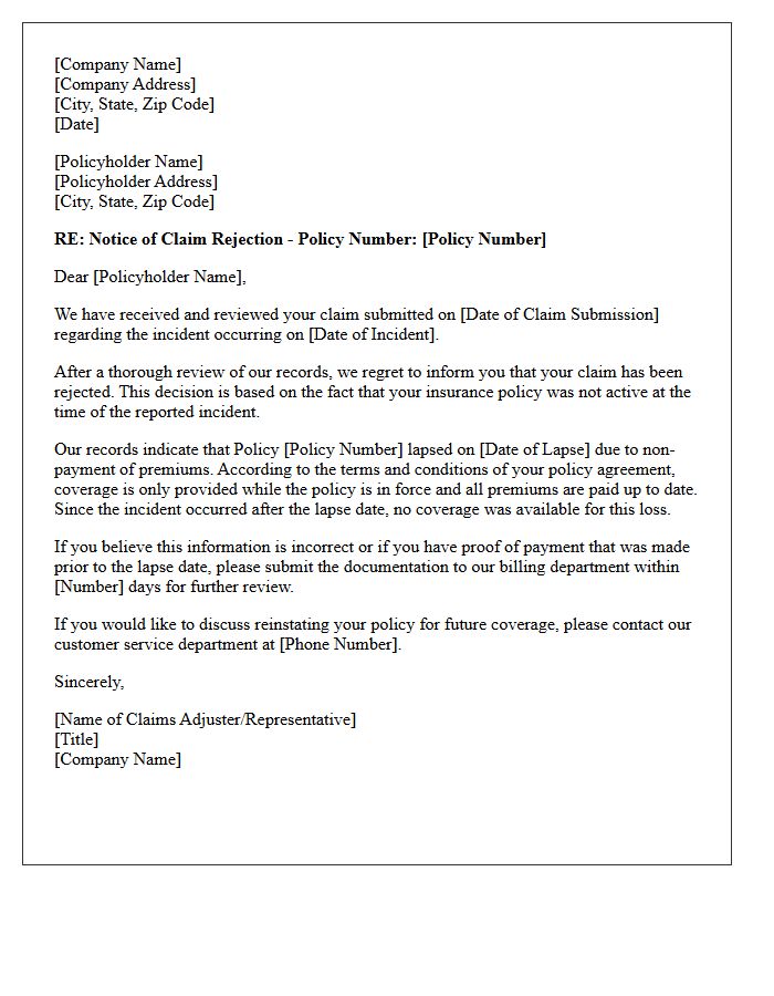 Letter of Claim Rejection for Lapsed Policy