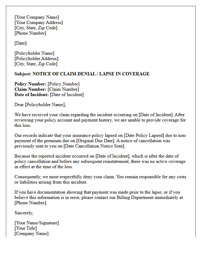 Premium Non-Payment and Incident Date Letter