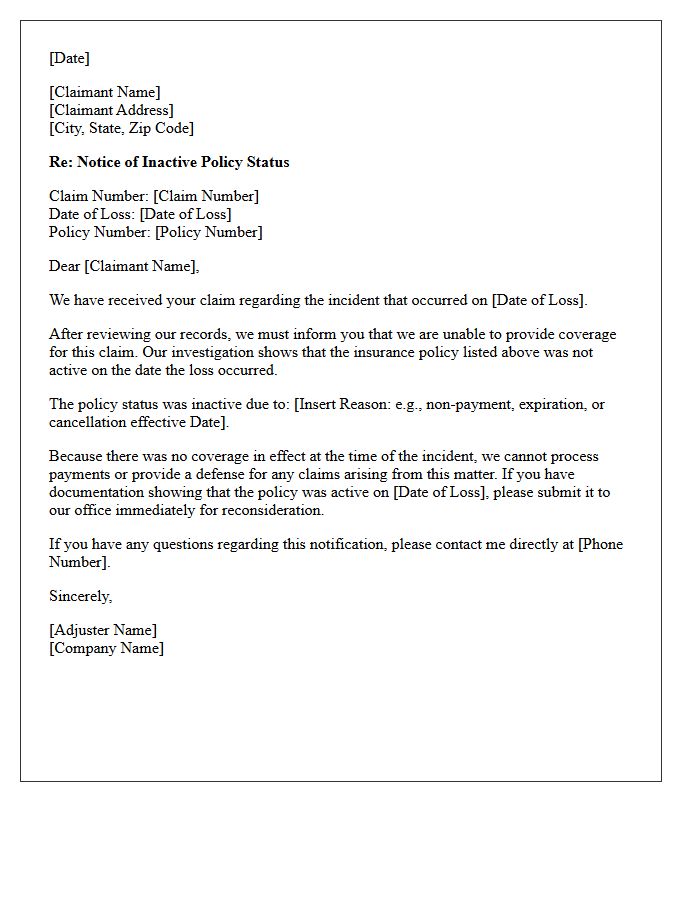 Inactive Policy Status on Date of Loss Letter