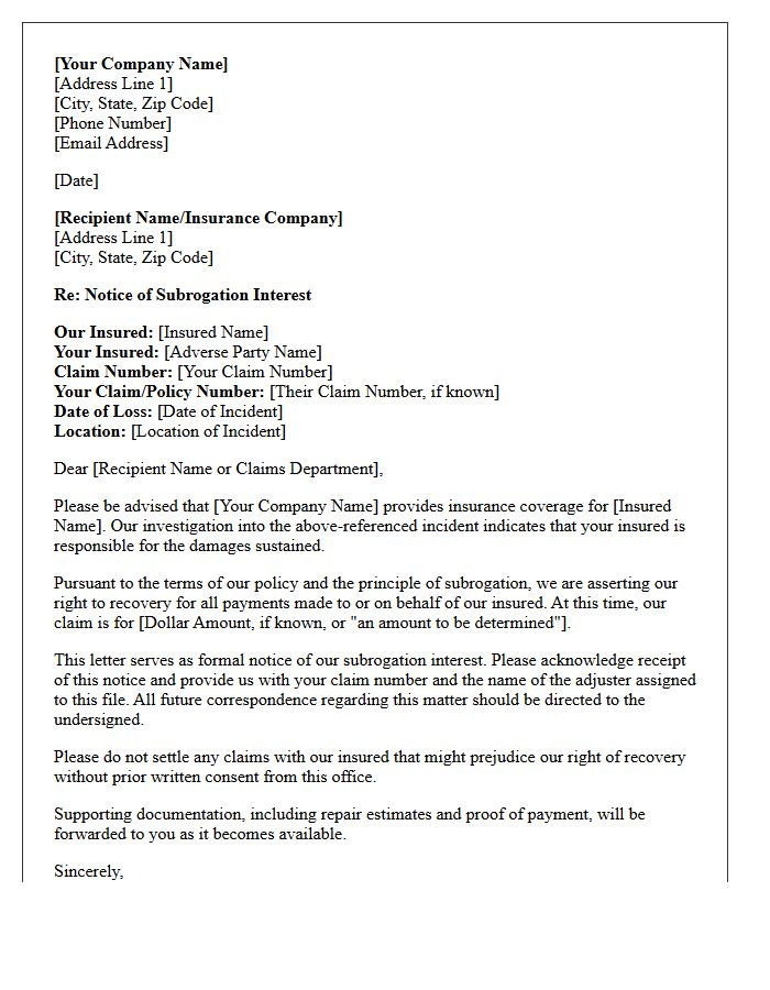 Initial Subrogation Notice Letter