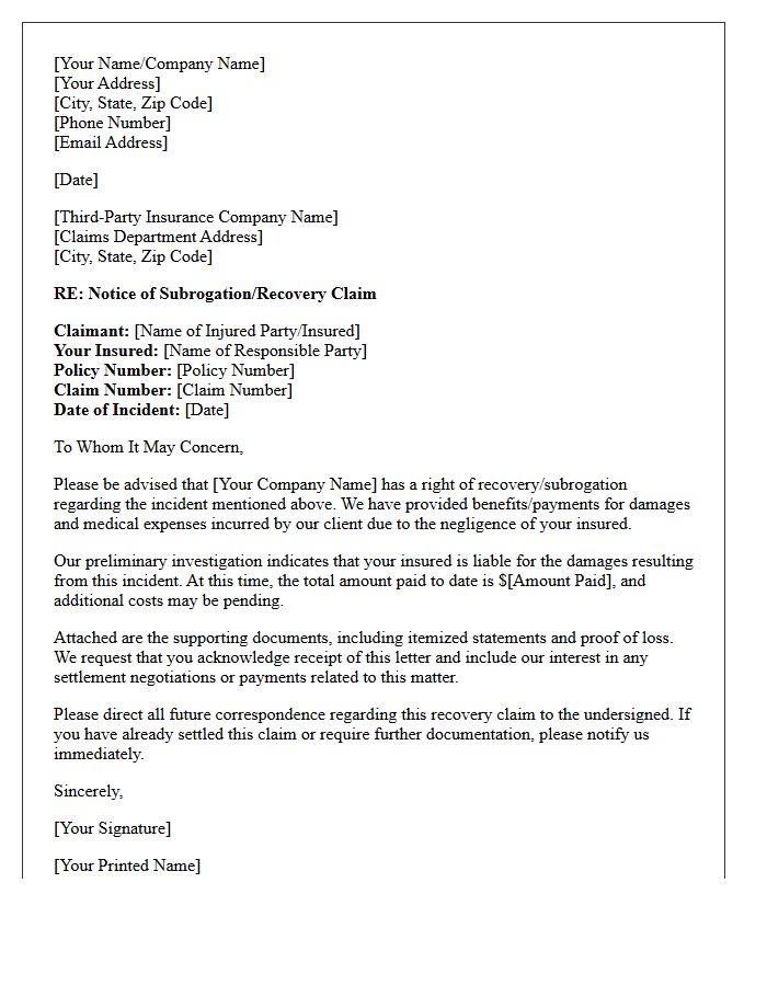 Third-Party Liability Recovery Letter