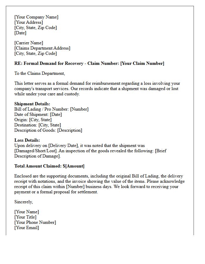 Third-Party Carrier Recovery Letter