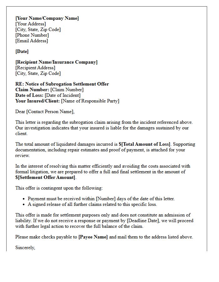 Subrogation Settlement Offer Letter