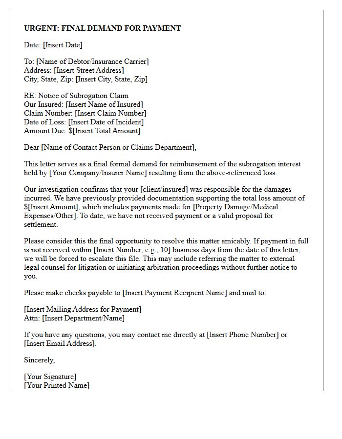 Final Subrogation Recovery Demand Letter
