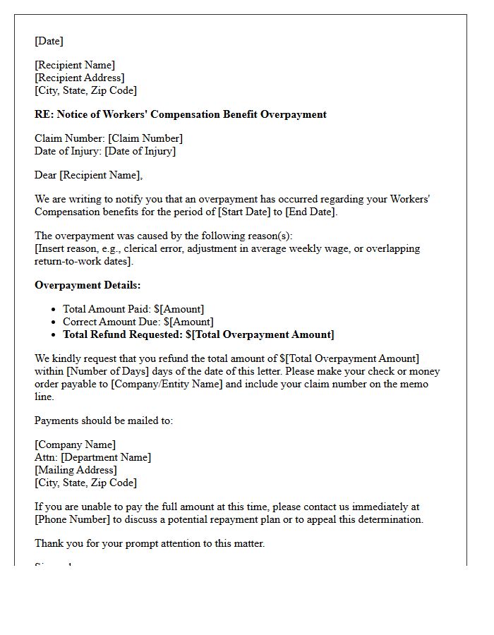 Workers Compensation Notice of Claim Overpayment and Refund Request Letter