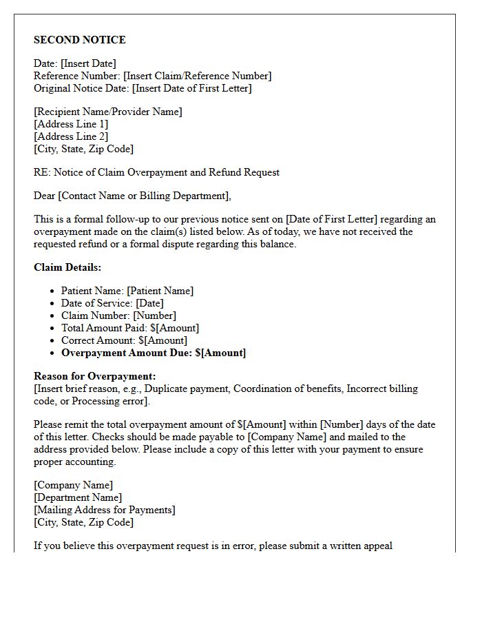 Second Attempt Notice of Claim Overpayment and Refund Request Letter