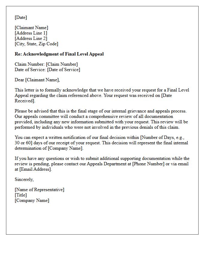 Final Level Claim Appeal Acknowledgment Letter