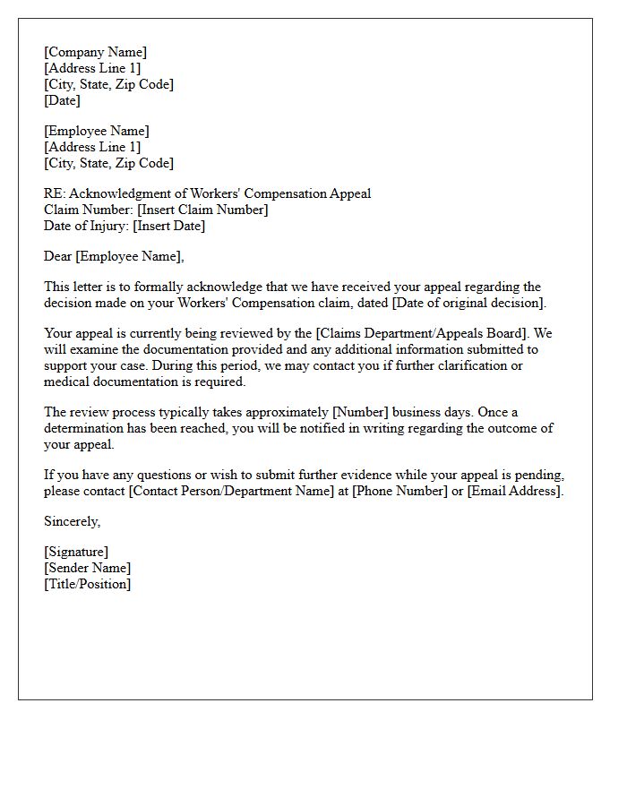 Workers Compensation Claim Appeal Acknowledgment Letter