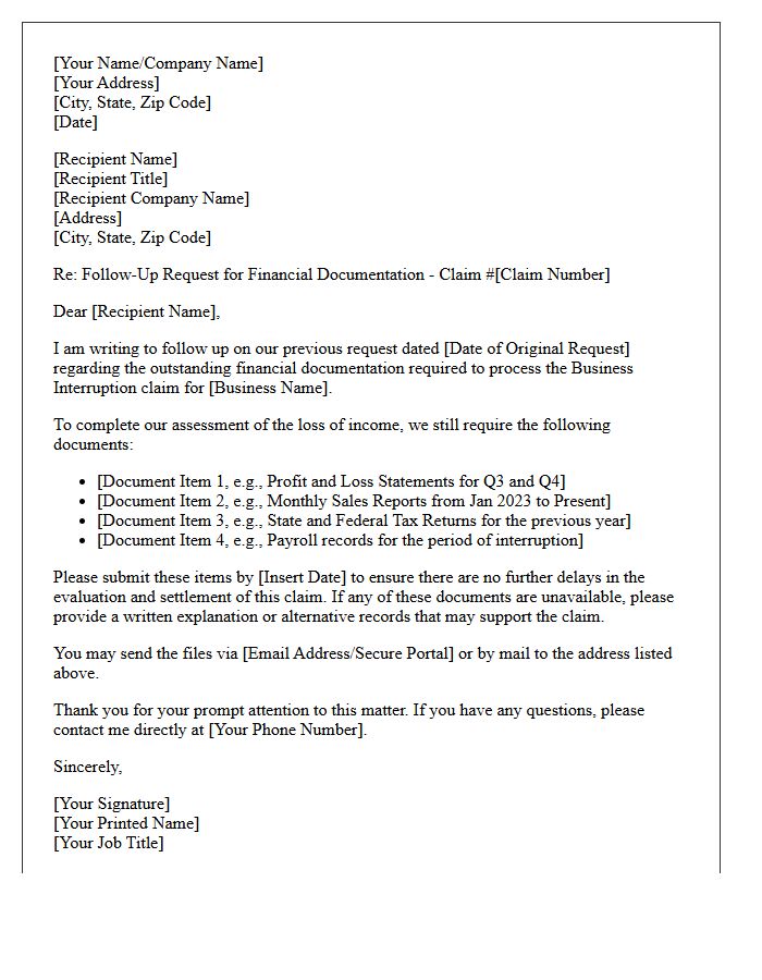Follow-Up Business Interruption Financial Documentation Request Letter