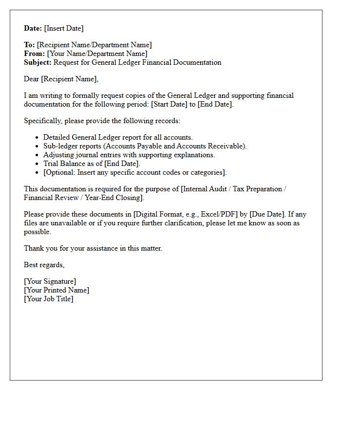 General Ledger Financial Documentation Request Letter