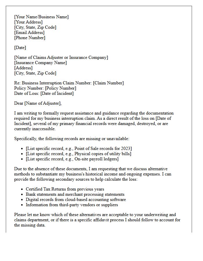 Missing Financial Records Business Interruption Request Letter