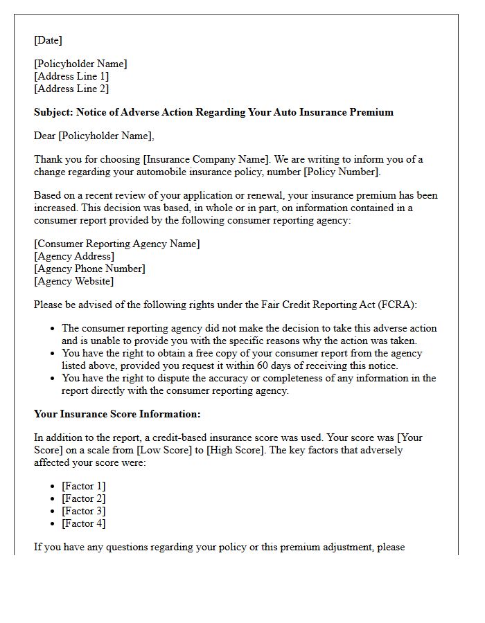 Auto Insurance Premium Increase Adverse Action Letter