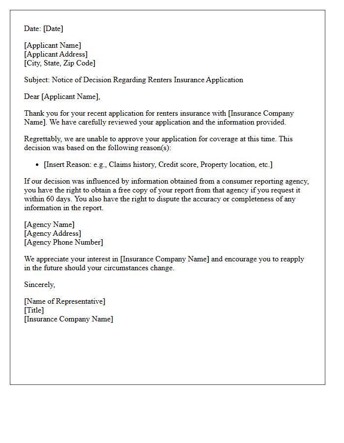 Renters Insurance Application Rejection Letter