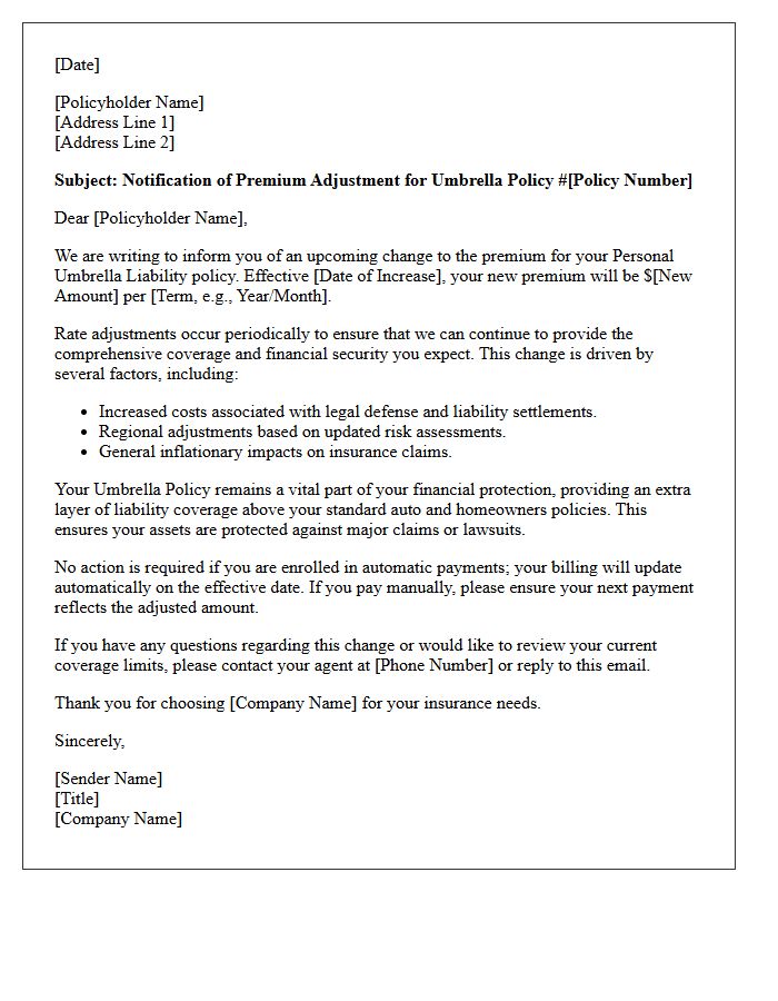 Personal Umbrella Policy Rate Adjustment Letter