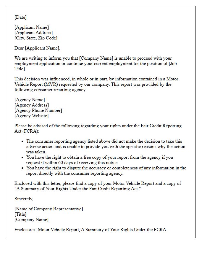 Motor Vehicle Report Adverse Action Notification Letter