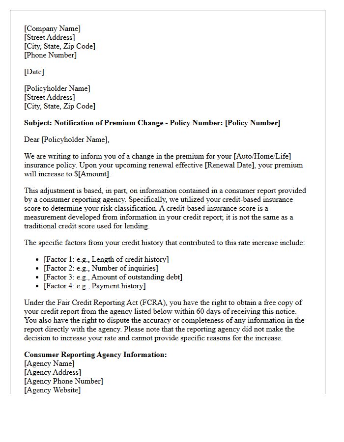 Credit-Based Insurance Score Rate Increase Letter
