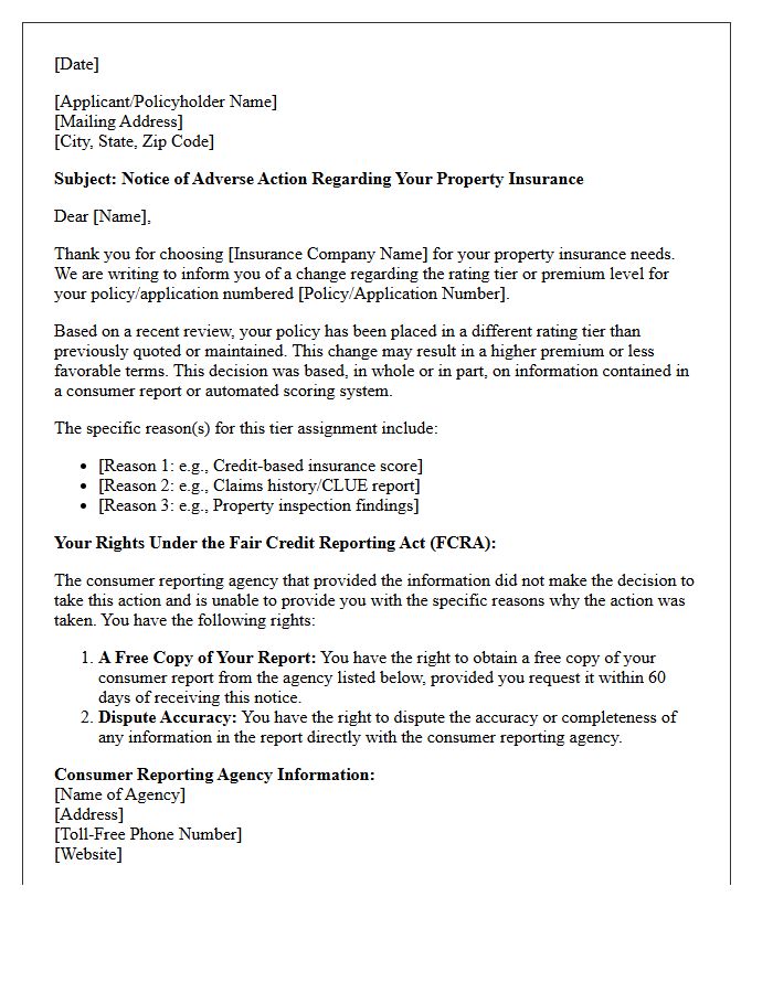 Property Insurance Tier Downgrade Adverse Action Letter