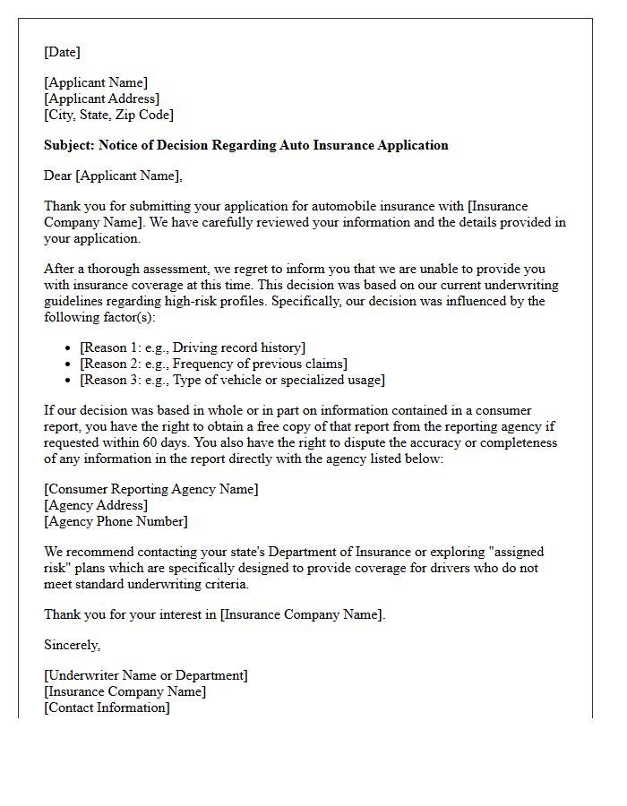 High-Risk Auto Insurance Coverage Rejection Letter