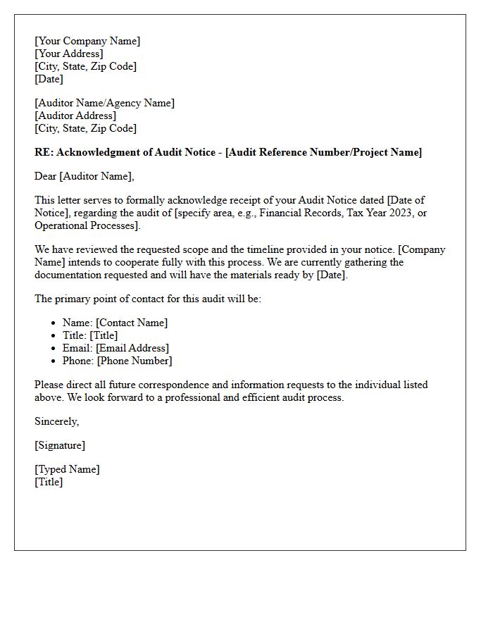 Initial Audit Notice Acknowledgment Letter