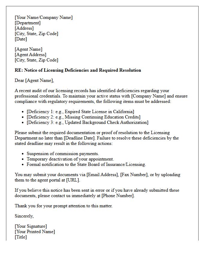 Agent Licensing Deficiencies Resolution Letter