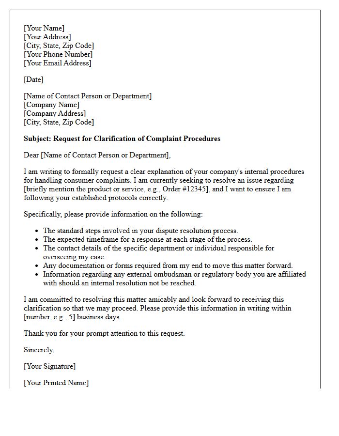 Consumer Complaint Procedures Clarification Letter