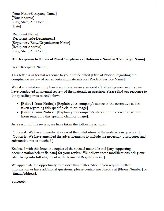 Advertising Materials Compliance Response Letter